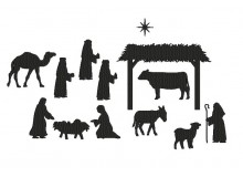 Stickserie - Weihnachtskrippe Silhouette inkl. Kugeln